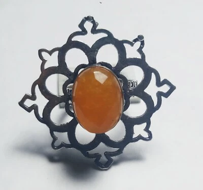 Hydro Orange Onyx Oval Shape Gemstone Handmade Ring Jewellery Size 8 Inches - Image 1 of 4