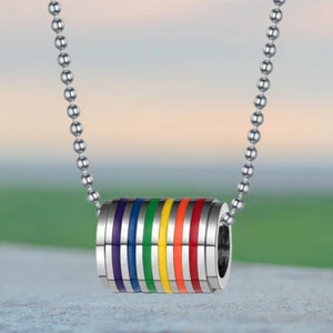 Rainbow Necklace Tube Cylinder Pendant Unique Jewelry Men and Women Man - Picture 1 of 11