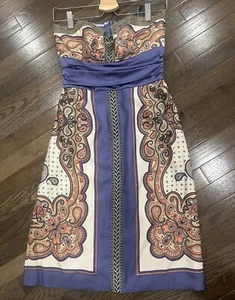 Vestido de Cóctel NICOLE MILLER COLLECTION 100% Seda Estampado Paisley Sin Tirantes Talla 4 - Imagen 1 de 14