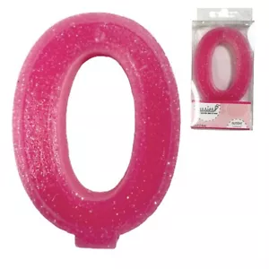 Large Number Candle Big 0 Zero Birthday 3” Pink Sparkle Glitter Art Cake Topper - Picture 1 of 4