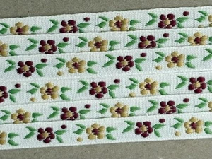 Embroidered Ribbon Woven Trim Floral Vintage Sewing 3 yds - Picture 1 of 2