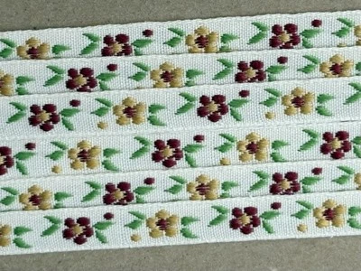 Embroidered Ribbon Woven Trim Floral Vintage Sewing 3 yds - Imagem 1 de 2