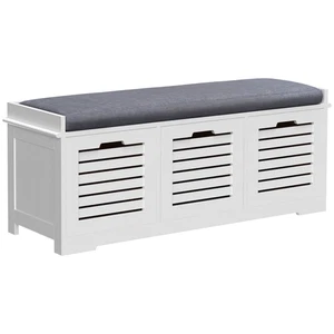 Shoe Storage Bench Grey 108x35x43cm MDF Linen Cushion 3-Door Slatted Seat Small - Picture 1 of 14