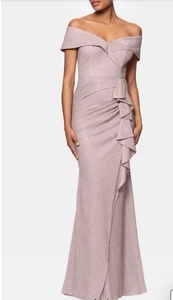 XSCAPE Vestido Trompeta Tejido con Volantes Fuera del Hombro Talla 4 $279 - Imagen 1 de 7