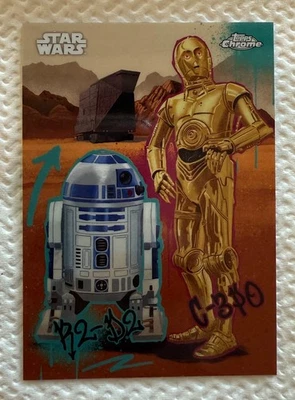 2025 Topps Chrome Star Wars Galactic Graffiti #GG-5 C-3PO & R2-D2 Short Print - Image 1 of 2