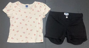 Girl's Old Navy Outfit Size 8 - Light Yellow Floral Top w/Black Jegging Shorts - Picture 1 of 7