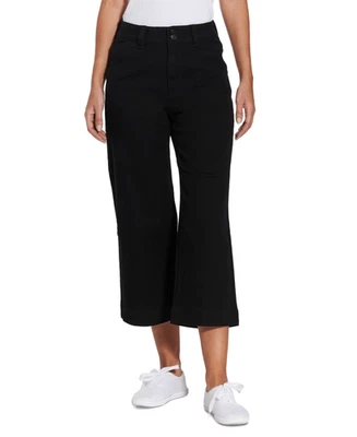 娃娃屋青少年超高腰裁剪阔腿裤牛仔裤-黑色3码 — 第 1/3 张图片