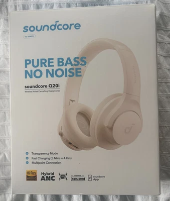 Soundcore Anker Q20i Beige Hybrid Wireless BluetoothHeadphones 40H ANC Near Mint - Image 1 of 4