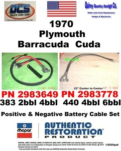 1970 Barracuda Cuda 383 440 Battery Cable Set New 2983649 2983778 New MoPar USA - Picture 1 of 3