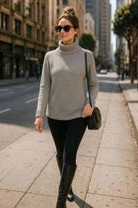 L.L.Bean Damen grau Rollkragen Pullover L kuschelig minimalistisch ruhig Luxus Herbst - Bild 1 von 12