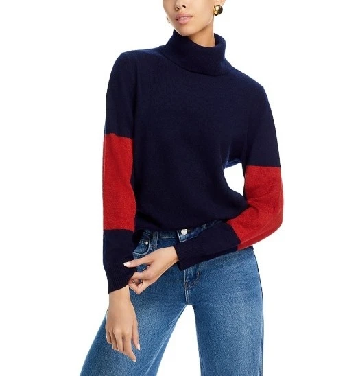 C by Bloomingdale's Cashmere Color Block Elbow Cashmere Sweater MSRP $188 - Image 1 of 1