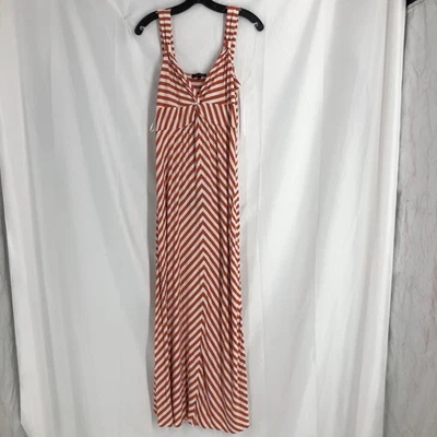 Vestido Spense Feminino Tamanho Médio Laranja Maxi Sem Mangas Listrado Branco - Imagem 1 de 4