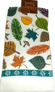 FALL ~ Kitchen Towel ~ COLORFUL FALL LEAVES WITH GLITTER ~ 15" x 25" ~ Cotton - Picture 1 of 1
