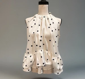 Women’s XL Polka Dot Peplum Top Sleeveless Tie back Top Ruffles Oversized - Picture 1 of 4