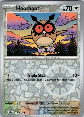 Pokemon | SV07: Stellar Crown | Hoothoot | 114/142 | Reverse Holo | NM - Image 1 of 2