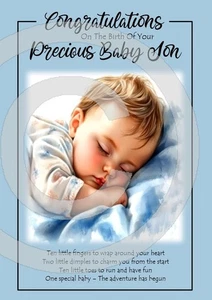 Tarjeta Felicitaciones por el Nacimiento de Tu Precioso Hijo A5 Bebé Niño Nacimiento - Imagen 1 de 4