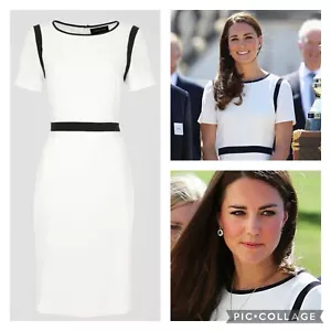 Jaeger White Crepe Dress - Size 10 US8 Navy Stripe Shift ASO Royal PoW Princess - Picture 1 of 18