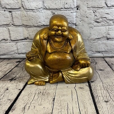 Oro y Bronce 20cm x 20cm Grande Buda Chino Sentado Sobre Loto Estatua Resina Foto 1 de 4