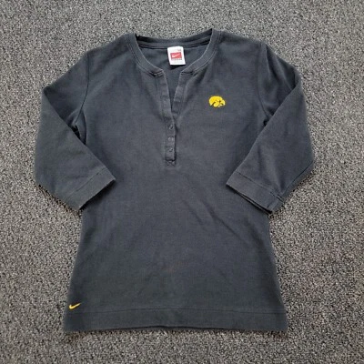 Vintage Iowa Hawkeyes Shirt Womens M Black Nike Team 3/4 Sleeve Faded Henley Y2K - Image 1 of 4
