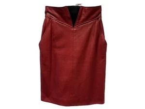 Vintage Red Chanel Leather Pencil Skirt Size UK 8 - Picture 1 of 9