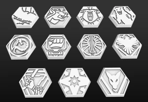 Bases hexagonales antiguas con logotipo de casa y clan x5 para miniaturas Battletech PMW - Imagen 1 de 12