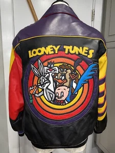 VINTAGE JEFF HAMILTON LOONEY TUNES CUSTOM LEATHER JACKET MENS SIZE XTRA SMALL - Picture 1 of 11