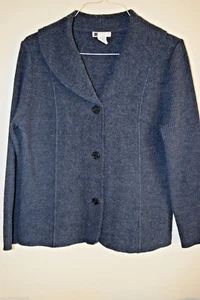 CAROLE LITTLE DAMEN WOLLE FLANELL KNOPF CARDIGAN PULLOVER MANTEL JACKE M 8 10 - Bild 1 von 4