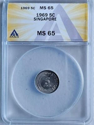 Singapore 5 Cents 1969 ANACS MS 65 - Image 1 of 2