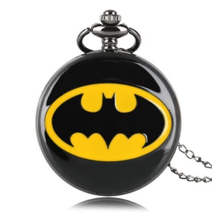 Antique Bat Hero Pattern Roman Numbers Boy Men Quartz Pocket Watch Pendant Chain - Picture 1 of 6