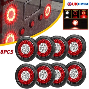 White Red Truck Trailer Brake Stop Flowing Turn Signal Tail Light Brake Lamp 8x - Picture 1 of 17