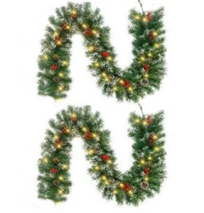 2 Pcs 6ft Pre-Lit Christmas Garland, with 40 Waterproof LED Light and Pine - Picture 1 of 1