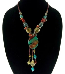 Collar Colgante 18-21.5" Chico's Cuentas Suroeste Cuelga Rojo Azul Teal - Imagen 1 de 2
