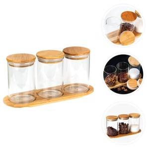 Seasoning Bottle Storage Tank Glass Jar with Bamboo Lid Container Containers - Picture 1 of 12