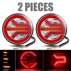 2X LED Turn Signal Flowing Brake Stop Rear Tail Light Round Red Amber RV Truck - Bild 1 von 9