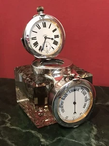 Sterling Silber Tischuhr  Barometer Tintenfass Cut Crystal Clock Uhr Pendule - Bild 1 von 14