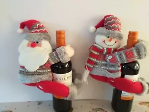 2 X Christmas Dinner Party Santa Claus Red Wine Bottle Cover Bags Table Decor - Picture 1 of 3