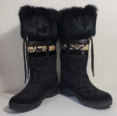 Botas de nieve Coach Lorna negras con ribete de piel para mujer EE. UU. 8,5 UK 6,5 EU 39 [USADAS EN EXCELENTE ESTADO] Foto 1 de 4