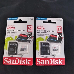 2 SanDisk Ultra 64GB microSDXC Class 10 with Adapter - Picture 1 of 4