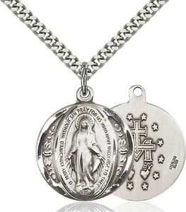 Sterling Silver Miraculous Mary Catholic Medal Pendant Necklace Chain GiftBox - Picture 1 of 5