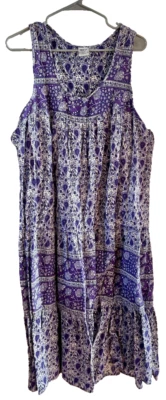 VTG 1970s Hippie Boho Festival Gauzy Dress India Cochella Cotton GEETA Purple  L - Image 1 of 4