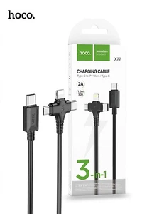 Hoco X77 3 in 1 USB-C, Micro-USB Charging Cable iPhone / Sam - Picture 1 of 4