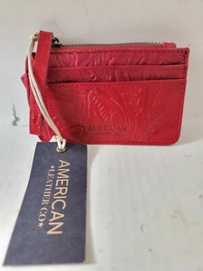American Leather Co. Floral Portland Wallet Zipped Cherry Tooled Leather New - Picture 1 of 10