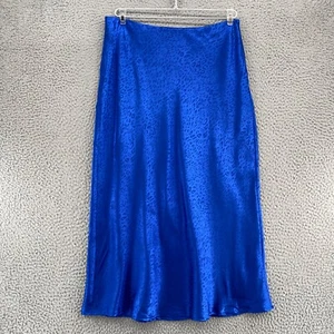 Cotton Candy LA Skirt Womens Large Blue Leopard Animal Satin Shimmer Midi NWT - Picture 1 of 11