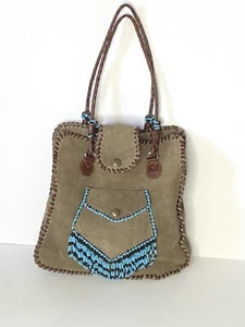 betsey johnson Vintage Designers handbags beaded Brown Suede leather 90’s Purse - Picture 1 of 11