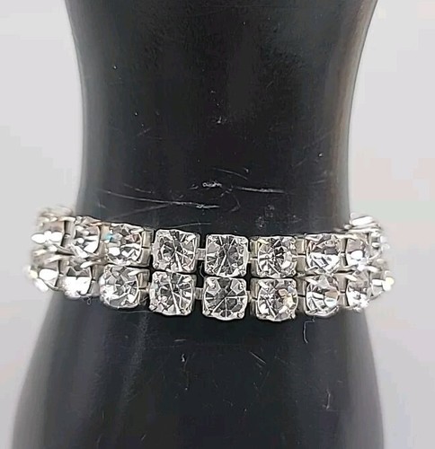 Bracciale Tennis Givenchy Doppia Fila Diamante Cristalli Swarovski Argento 1960 6 5"