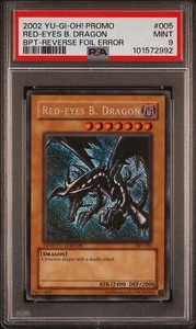 2002 YUGIOH BPT-005 RED-EYES B. DRAGON REVERSE FOIL ERROR PSA 9 MINT #100454168 - Picture 1 of 2