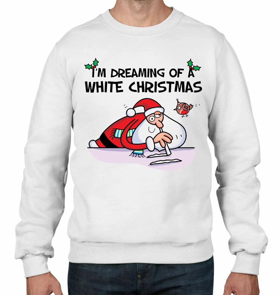 Weiß Weihnachten Weihnachtsmann Kokain Lustig Herren Sweatshirt Pullover - Bild 1 von 1