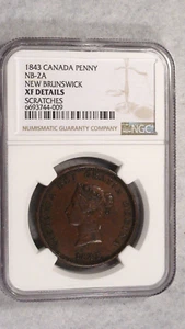 1843 Canada PENNY NEW BRUNSWICK NGC EXTRA FINE BN 1P Coin PRICED TO SELL NOW! - Picture 1 of 4