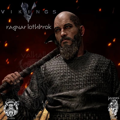 3D Printed Ragnar Lodbrok Figure - Legendary Viking Warrior, Unpainted - Image 1 of 4