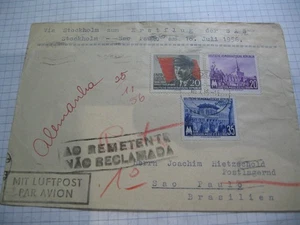 Luftpostbrief via Stockholm nach Sao Paulo 1956 - Bild 1 von 2